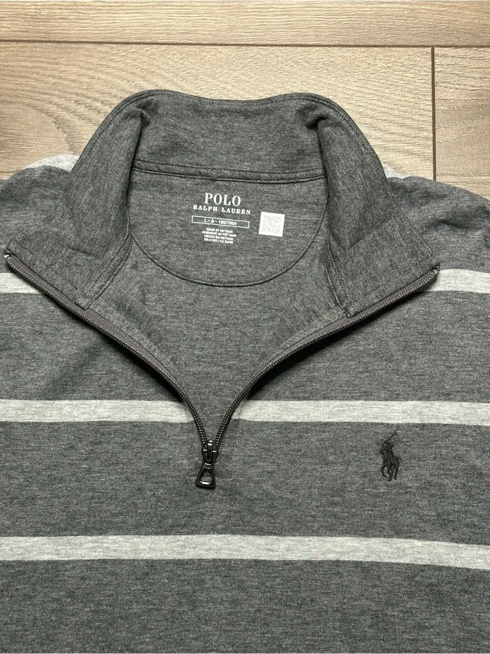 Polo Ralph Lauren 1/4 Zip Long Sleeve Pullover Top Gray Stripe Size Large